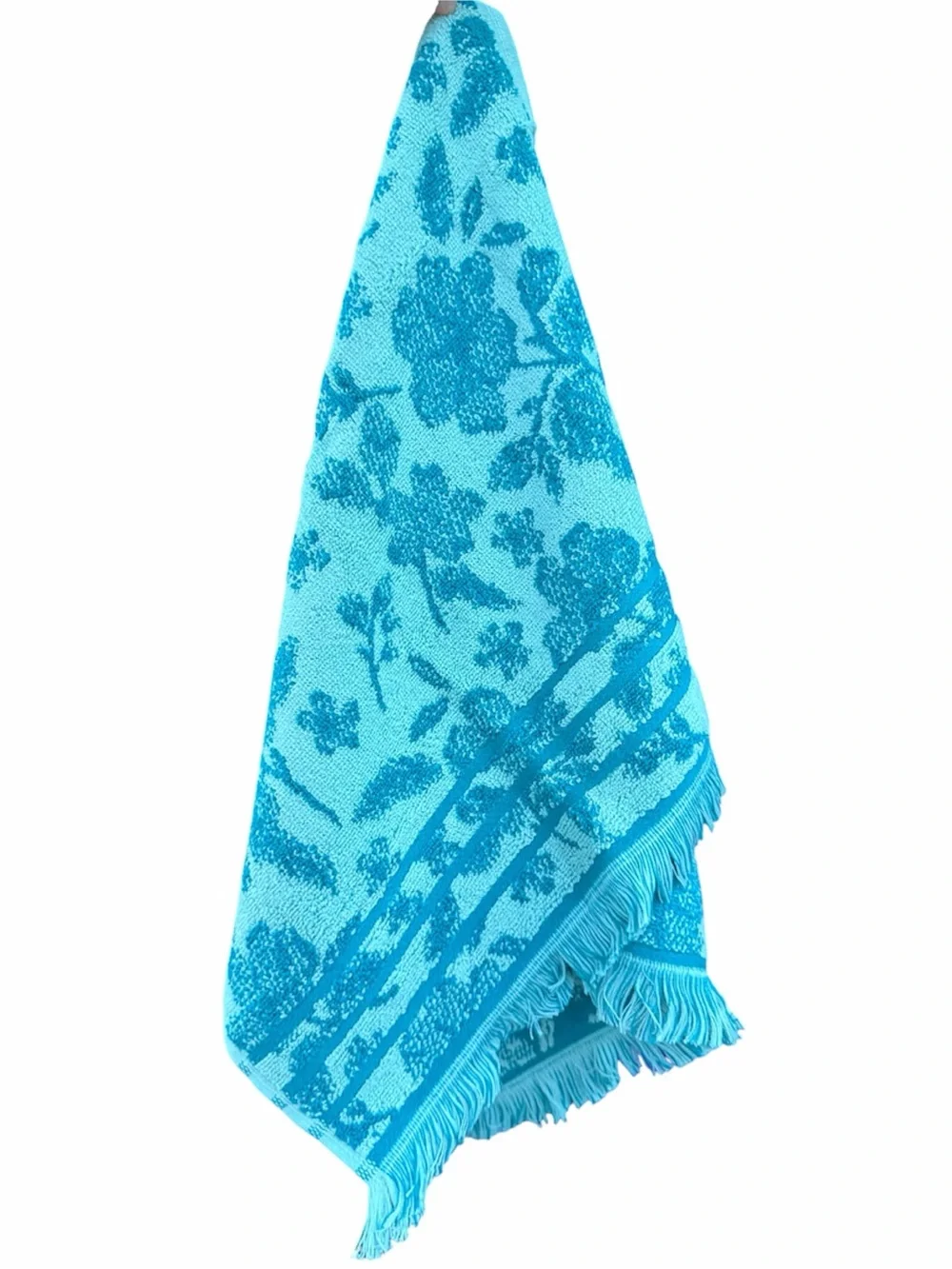2 The Pioneer Woman Evie Teal Print Turquoise Floral Fringe Hand Towel Bathroom